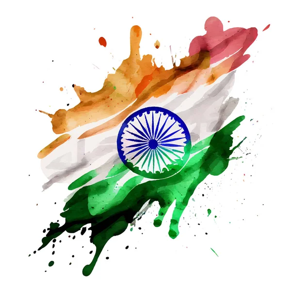 Akvarel Vektor Ilustrace Indické Vlajky Izolovat Bílém Pozadí — Stockový vektor