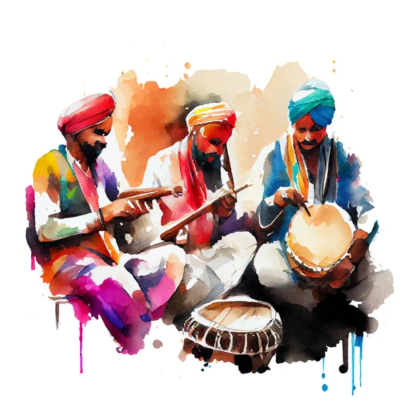 Vektorová Akvarel Ilustrace Šťastných Lidí Tančících Holi Prach Indii — Stockový vektor