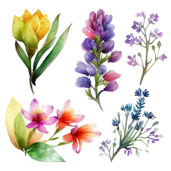 Установить Векторную Иллюстрацию Цветущих Цветов Изолировать Фон Международный Женский День — стоковый вектор