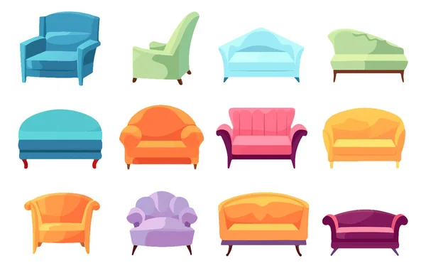 Set Vektor Illustration Von Bunten Stühlen Isoliert Auf Weißem Hintergrund — Stockvektor