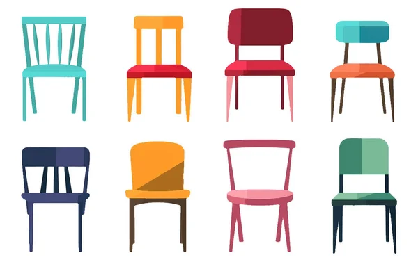 白色背景上孤立的彩色椅子的集合向量图 — 图库矢量图片