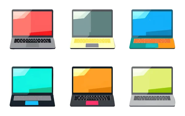 Set Vektor Illustration Der Tabelle Mehrfarbigen Bildschirm Des Laptops Isolieren — Stockvektor