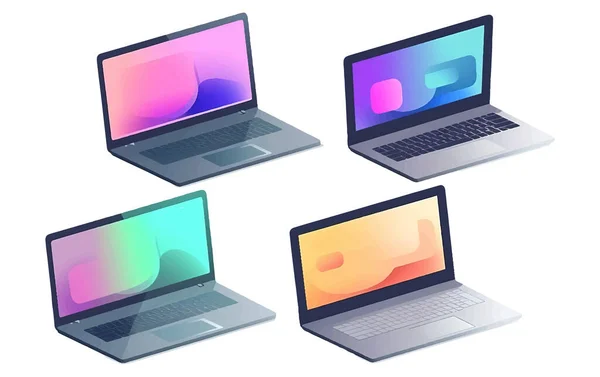 Ustawić Wektor Ilustracja Tabeli Multi Kolorowy Ekran Izolatu Laptopa Białym — Wektor stockowy