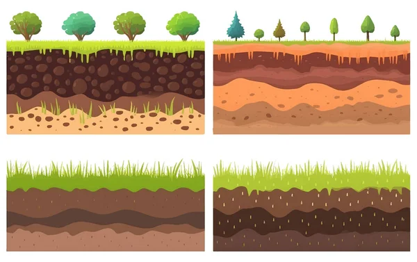 土壤层绿草 白色地面隔离的一组矢量图 — 图库矢量图片