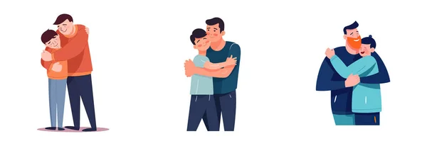 Set Vektor Illustration Des Mannes Umarmt Sein Kind Und Fühlen — Stockvektor