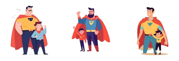 Set Vektorové Ilustrace Otce Hrát Svým Dítětem Super Hrdina Izolovat — Stockový vektor
