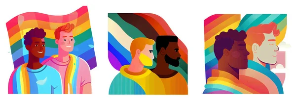 白人の背景に隔離された同性愛者の水平セットベクトル図 — ストックベクタ