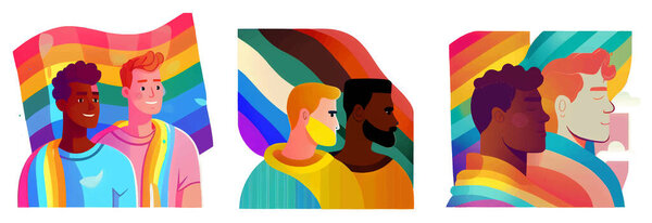 horizontal set vector illustration of homosexual persons isolate on white background.