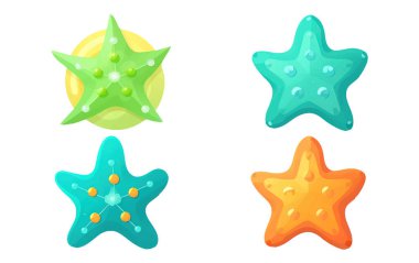 Beyaz arkaplanda izole edilmiş balık yıldızı koleksiyonunun vektör illüstrasyonunu ayarla .