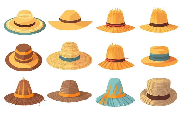Установить Векторную Иллюстрацию Летней Шляпы Ношения Пляже Изолировать Белом — стоковый вектор