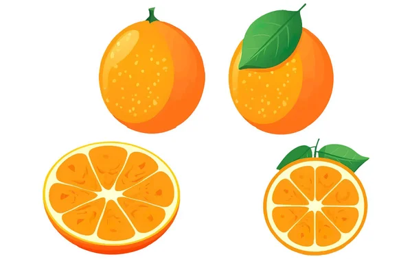 Σύνολο Διανυσματική Απεικόνιση Ώριμου Πορτοκαλιού Που Απομονώνεται Λευκό Φόντο — Διανυσματικό Αρχείο