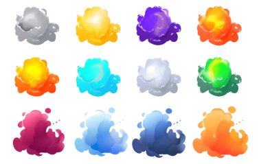 Beyaz arkaplanda izole edilmiş çok renkli bulut vektörü illüstrasyonunu ayarla.