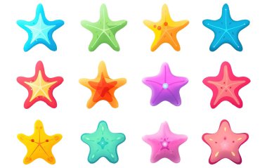 Evet, beyaz arkaplanda izole edilmiş renkli balık yıldızlarının vektör illüstrasyonunu ayarla.