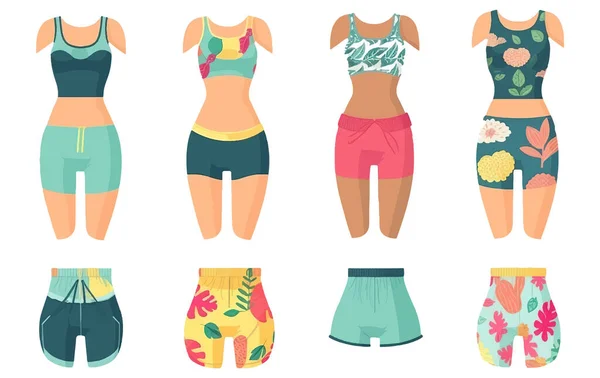 Set Vector Ilustración Ropa Playa Femenina Colorido Aislado Sobre Fondo — Archivo Imágenes Vectoriales