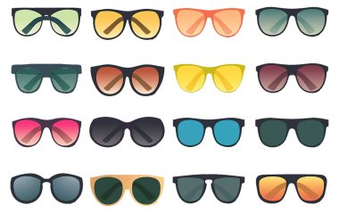 Evet, beyaz arkaplanda izole edilmiş renkli güneş gözlüklerinin vektör çizimi.