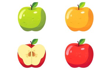 Beyaz arkaplanda izole edilmiş olgun elmanın vektör resimlemesini ayarla.