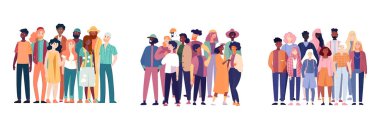 Biseksüel homoseksüel transseksüel eşitliğini kutlayan grup insanlarının vektör illüstrasyonunu ayarla.