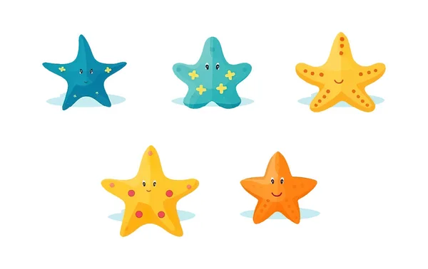 Set Vector Ilustración Estrellas Peces Colores Aislados Sobre Fondo Blanco — Vector de stock