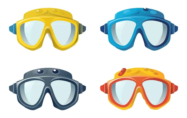 Set Vector Illustration Dive Swimming Glasses Isolate White Background — Stock Vector