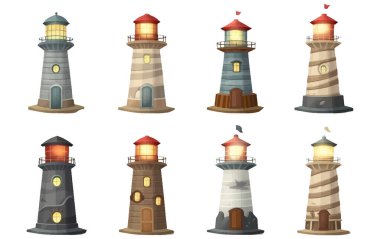 ui set vector illustration of lighthouse coastal radar isolated on white background. clipart