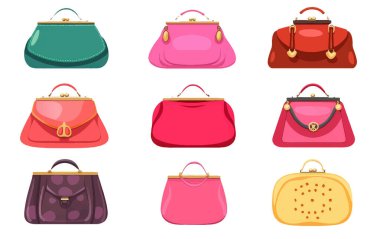 Evet, beyaz arka planda izole edilmiş şık kadın çantasının vektör çizimi.