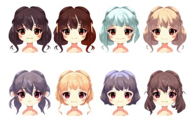 Evet, beyaz arka planda izole edilmiş büyük gözlü anime kız vektör çizimi.