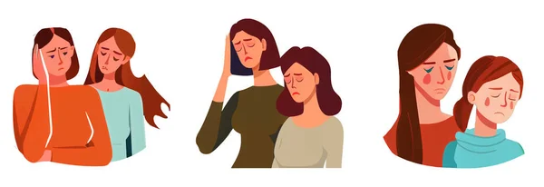 两个女人感到悲伤和孤独哭泣的图例 — 图库矢量图片
