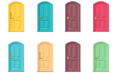 Açık hava kapılarının vektör illüstrasyonunu ayarlayın. Beyazda çok renkli izole edilmiş..