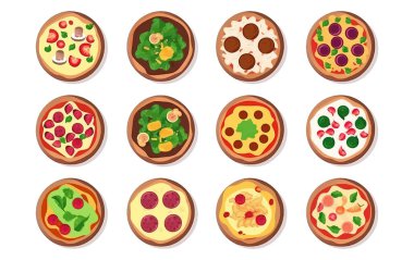 Pizzanın vektör illüstrasyonunu iştah açıcı olarak ayarlayın..