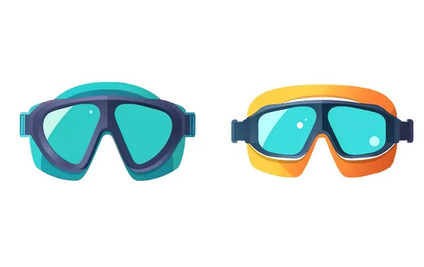 Set Vektorové Ilustrace Potápění Plavecké Brýle Izolovat Bílém Pozadí — Stockový vektor