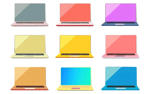 Conjunto Vetor Ilustração Tabela Multi Colorido Tela Laptop Isolado Fundo —  Vetores de Stock