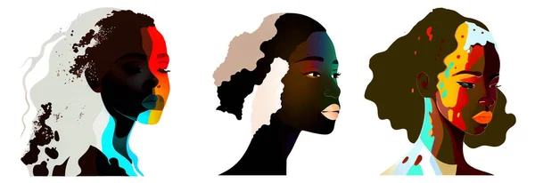 Set Vettoriale Illustrazione Donna Africana Colori Arcobaleno Isolare Sfondo Bianco — Vettoriale Stock