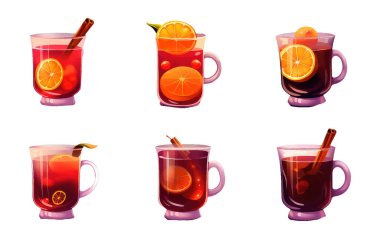 Beyaz zemin üzerinde izole edilmiş cam ve içerikli şarap vektör illüstrasyonunu ayarla.