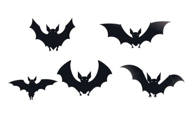 Beyaz zemin üzerinde izole edilmiş sihirli kara kötü yarasa cadılar bayramı konseptini vektör ilülasyonunu ayarla.