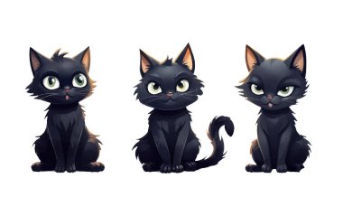 Beyaz arkaplanda izole edilmiş sihirli kara kedi cadılar bayramı kavramının vektör örneklemesini ayarla.