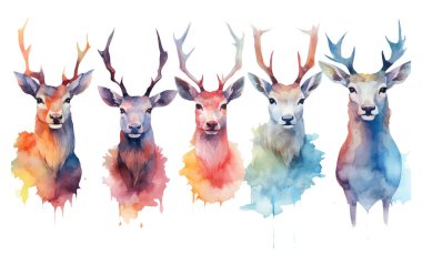 Geyiklerin sonbaharda beyaz arka planda izole edilmiş suluboya vektör çizimi.