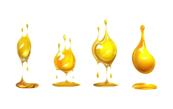 Set Vektor Illustration Von Goldenen Öltropfen Aus Oder Honig Isolat — Stockvektor
