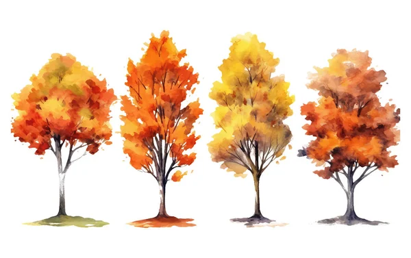 Υδατογραφία Που Διανυσματική Απεικόνιση Πολύχρωμο Δέντρο Του Φθινοπώρου Απομονώνονται Λευκό — Διανυσματικό Αρχείο