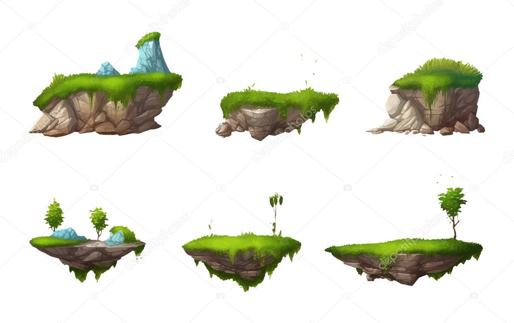 Set vector illustration of green platform earth layers isolated on white background.