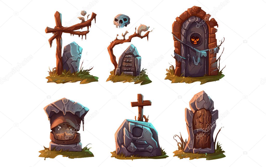 Ui set vector illustration of tombstone halloween concept isolated on white background.
