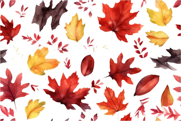 Watercolor Set Vector Illustration Red Orange Leaves Isolate White Background — Stock Vector