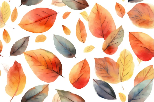 Watercolor Set Vector Illustration Autumn Leaves Isolate White Background — Stock Vector