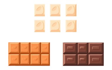 Beyaz arka planda fındıklı çikolata beyaz, kahverengi ve beyaz vektör illüstrasyonunu ayarla.