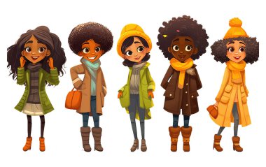 Beyaz arka planda izole edilmiş günlük sonbahar kıyafet elementlerinin vektör illüstrasyonunu ayarla.