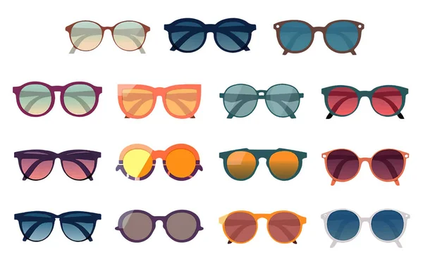 Zestaw Wektor Ilustracja Kolorowe Stylowe Okulary Przeciwsłoneczne Izolowane Białym Tle — Wektor stockowy