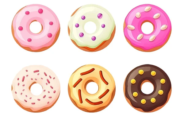 Set Vector Illustration Multicolored Glaze Donut Isolated White Background — Stock Vector