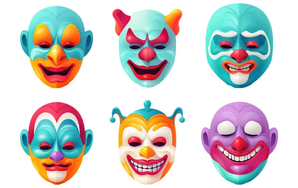 Set Vector Illustration Creepy Clown Faces Isoladas Sobre Fundo Branco —  Vetores de Stock