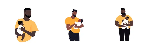 Stock vector set vector illustration of afro ethnic man hugging his kid and feeling proud and love isolate on white.