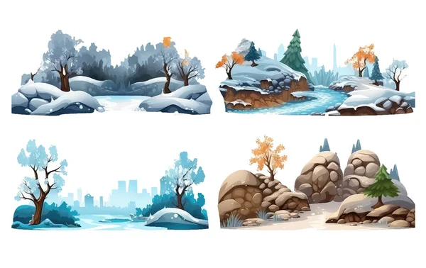 Set Vektor Illustration Klimatförändringar Från Vinter Höst Till Sommar Vår — Stock vektor