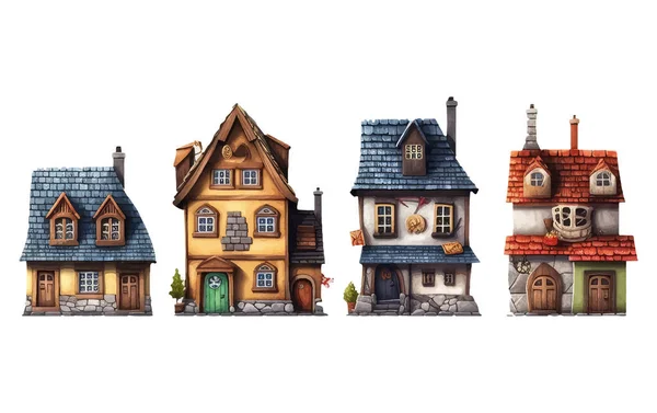 Set Vektor Illustration Von Niedlichen Kleinen Skandinavischen Haus Isolieren Auf — Stockvektor